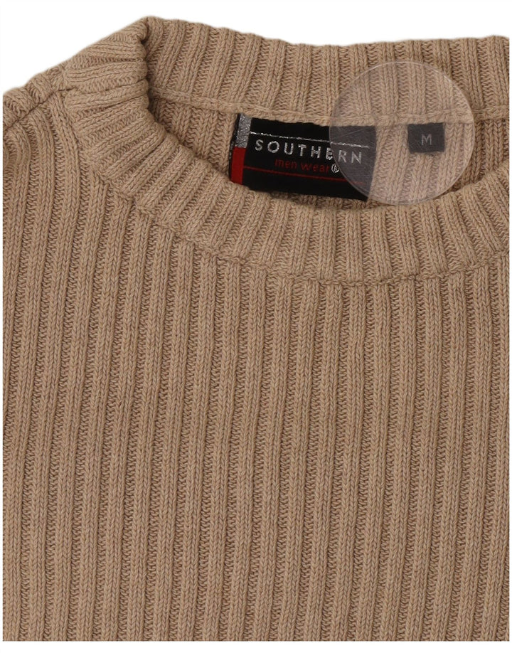 Southern Herre grafisk rund hals sweater medium beige farveblok