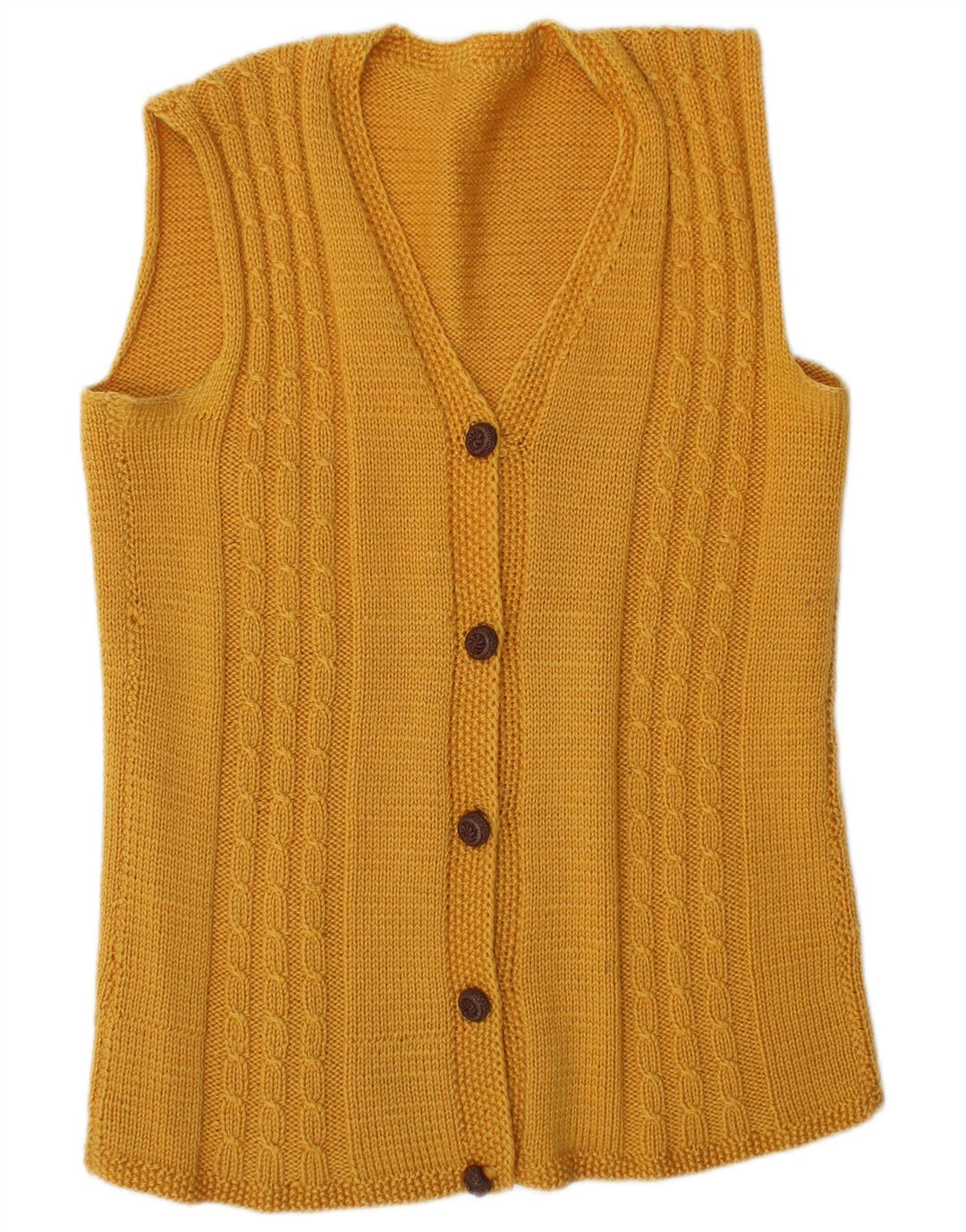 VINTAGE Dame ærmeløs cardigan sweater UK 14 Medium Yellow