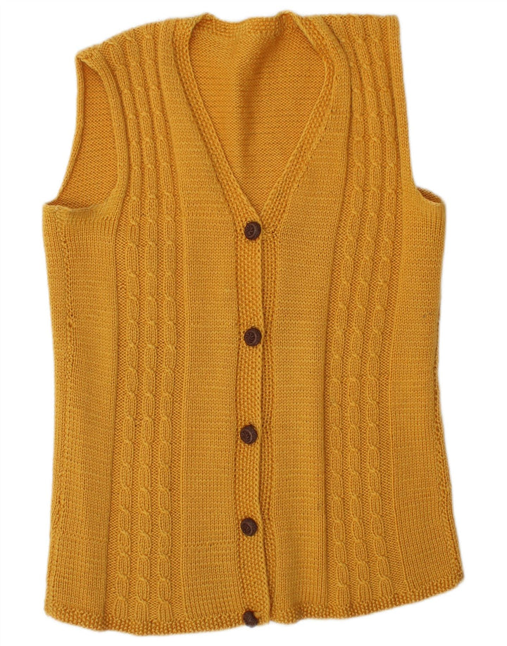 VINTAGE Dame ærmeløs cardigan sweater UK 14 Medium Yellow