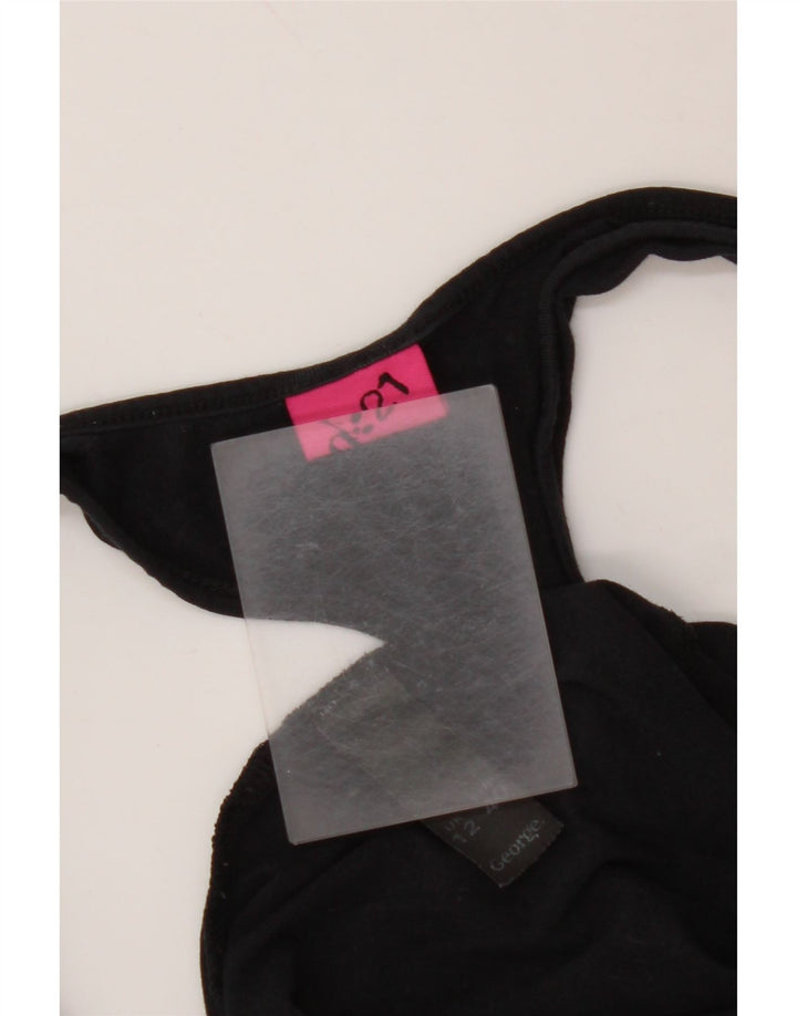 VINTAGE Kvinders Grafisk Vest Top UK 12 Medium Sort Bomuld