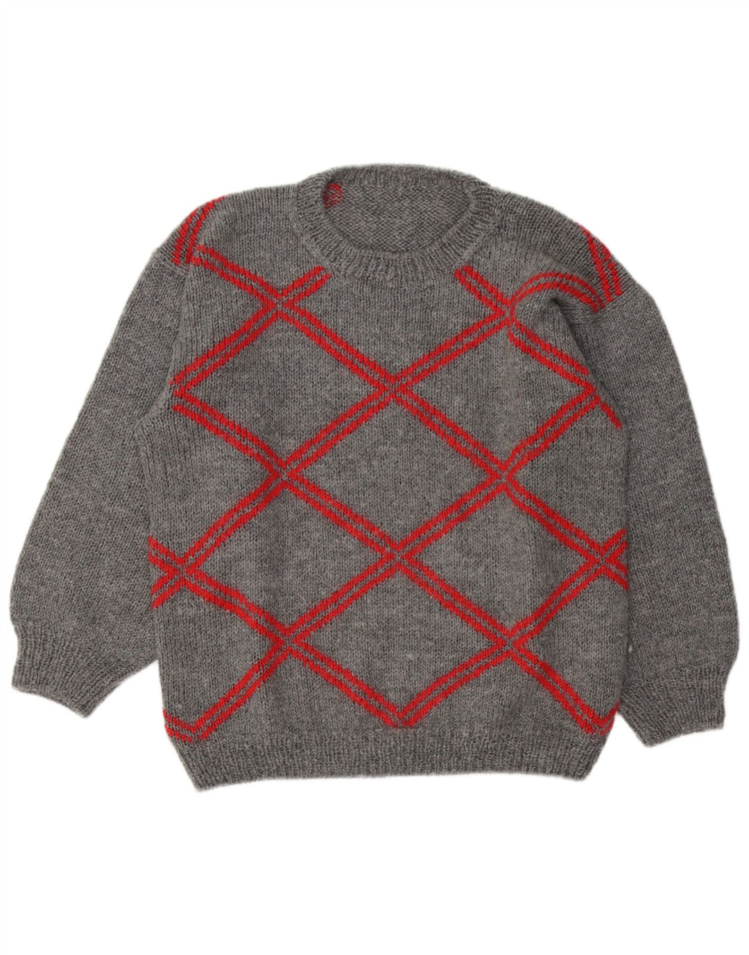 Vintage herre rund hals sweater stor grå geometrisk
