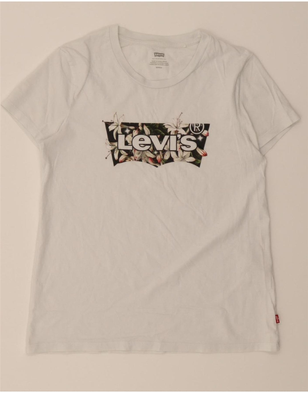 LEVI'S Womens Graphic T-Shirt Top UK 10 Small White Cotton Vintage Levi's and Second-Hand Levi's from Messina Hembry 
