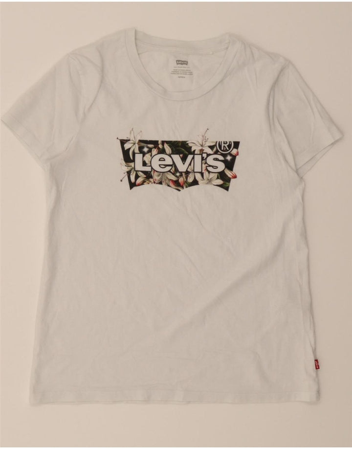 LEVI'S Womens Graphic T-Shirt Top UK 10 Small White Cotton Vintage Levi's and Second-Hand Levi's from Messina Hembry 