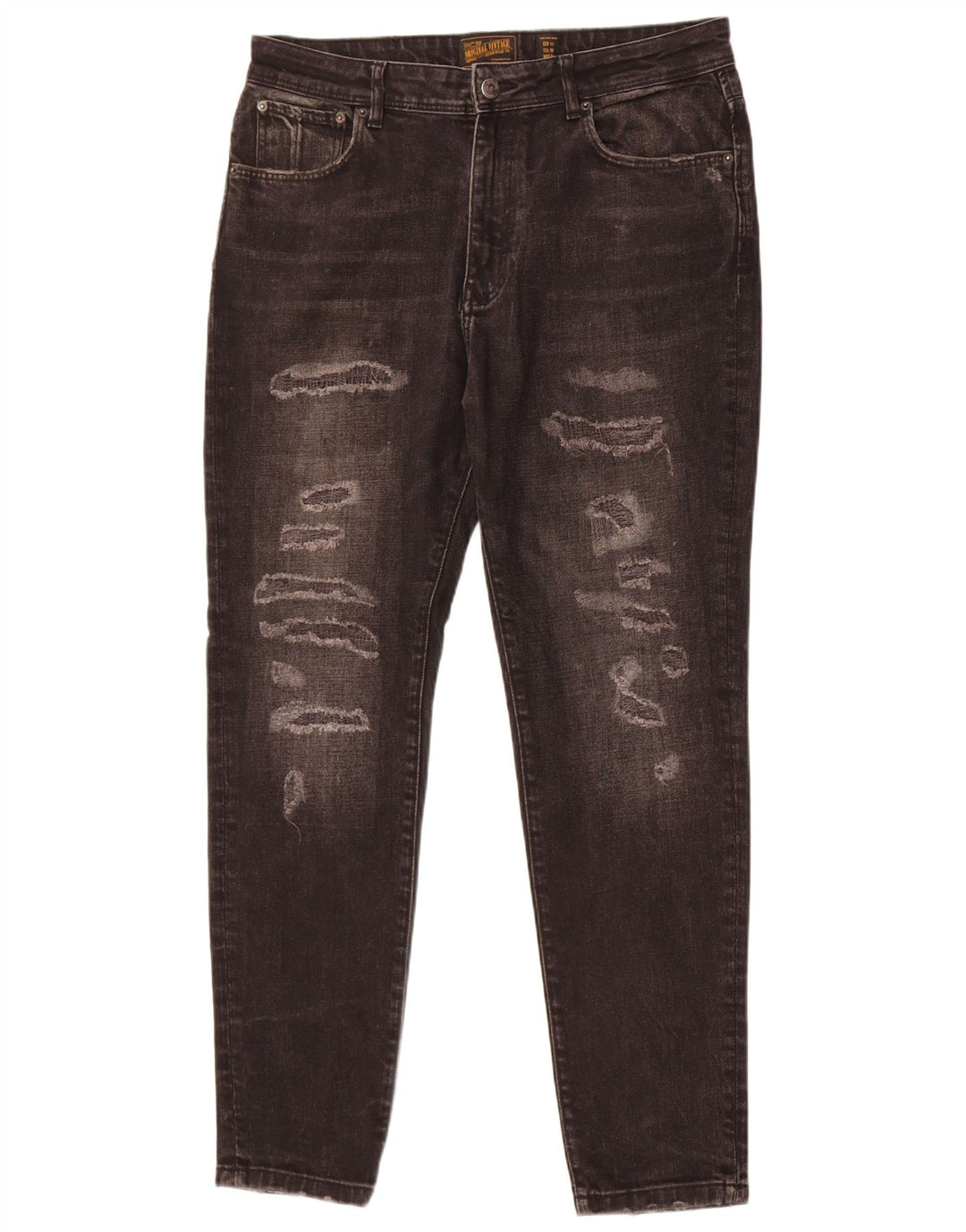 Zara Mens Distressed Slim Jeans EU 44 Large W34 L30 Black Bomuld