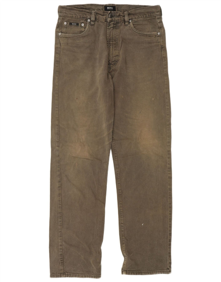 HUGO BOSS Herre Arkansas Straight Jeans W34 L34 Khaki Bomuld