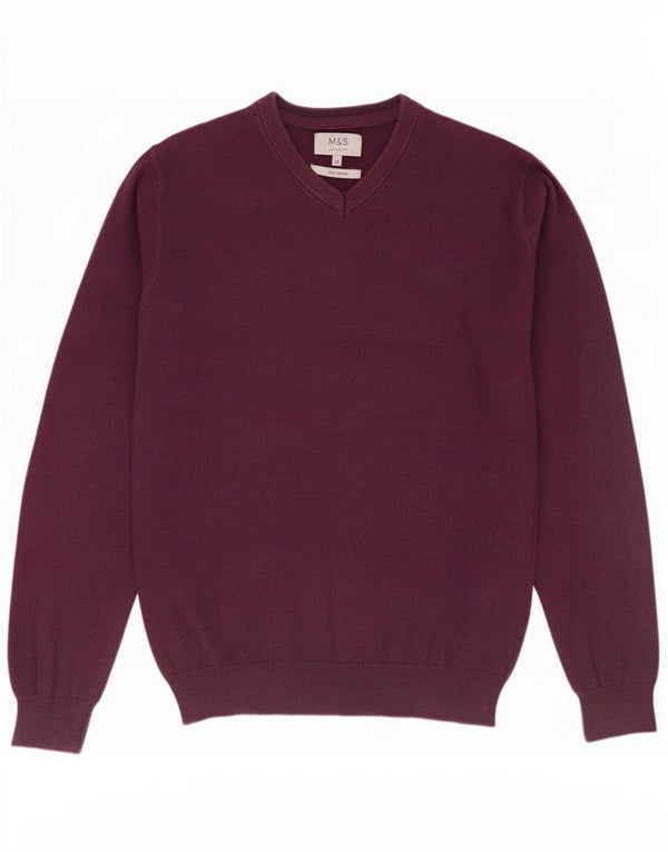 Marks & Spencer Herre V-hals sweater Medium rødbrun bomuld