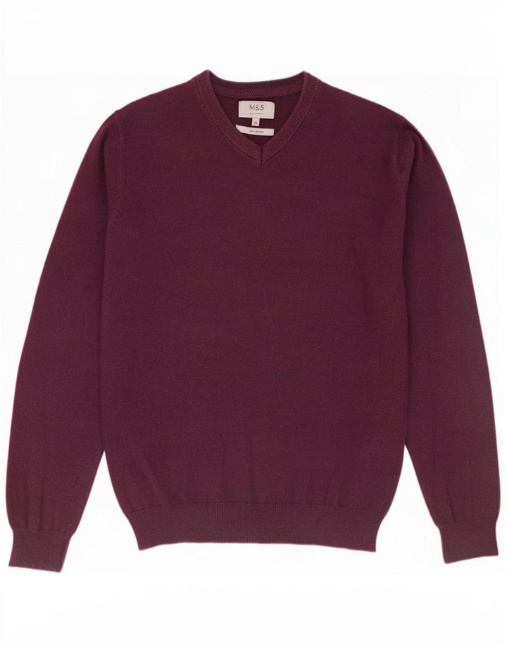 Marks & Spencer Herre V-hals sweater Medium rødbrun bomuld