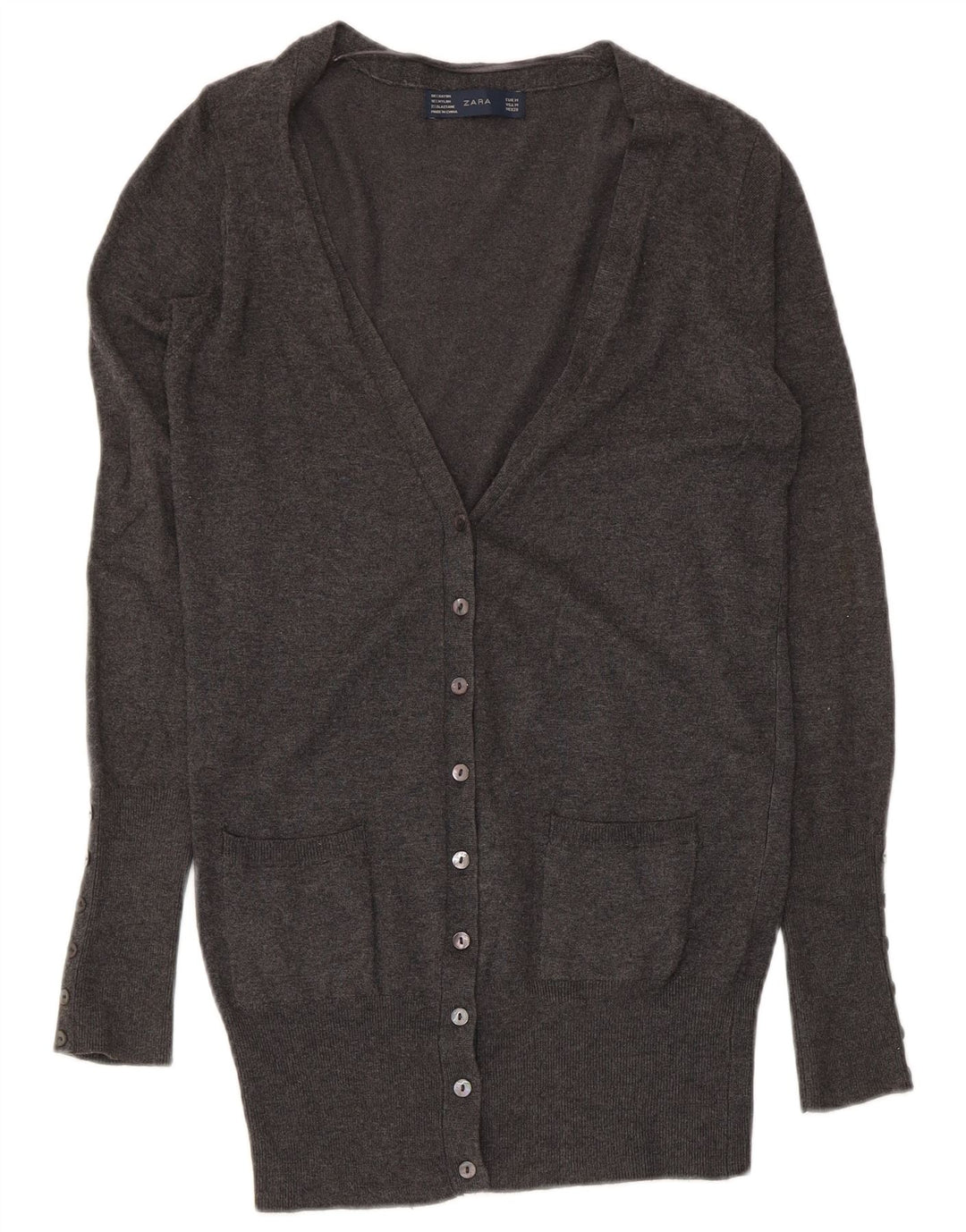 Zara Dame Cardigan Sweater UK 12 Medium Grey Rayon