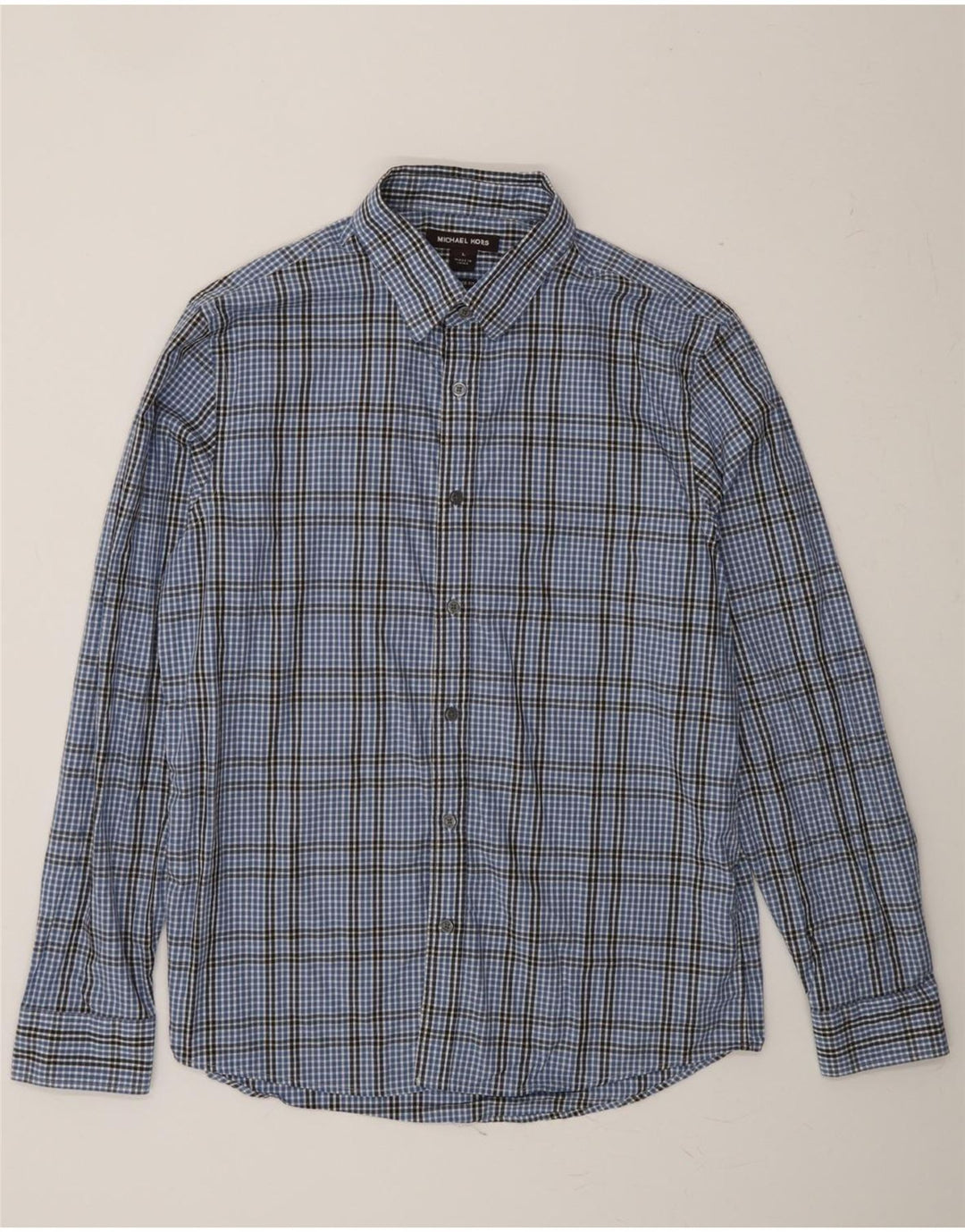 MICHAEL KORS Mens Tailored Fit Shirt Large Blue Check Cotton Vintage Michael Kors and Second-Hand Michael Kors from Messina Hembry 