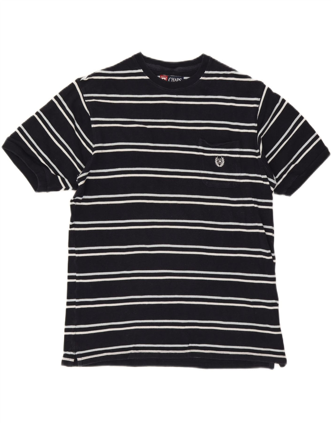 CHAPS Mens T-Shirt Top Medium Navy Blue Striped Cotton Vintage Chaps and Second-Hand Chaps from Messina Hembry 