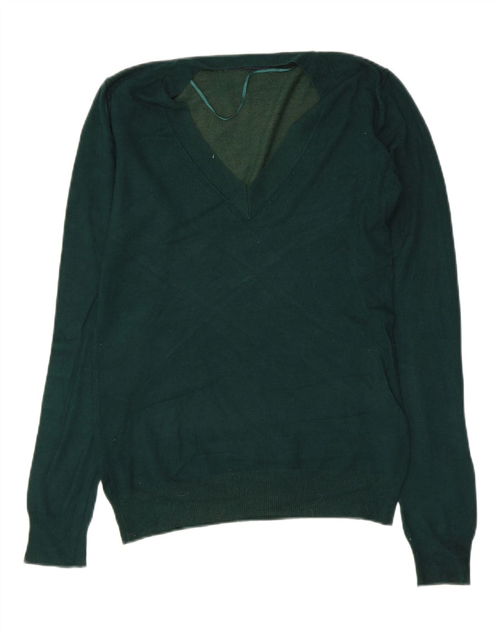 ZARA Womens V-Neck Jumper Sweater UK 12 Medium Green Viscose