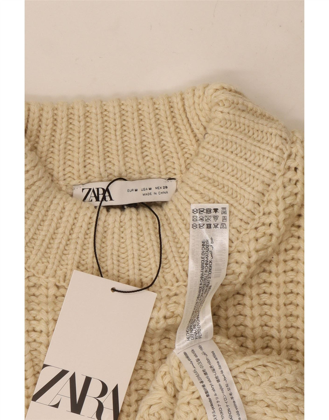 ZARA Dame Crop Turtle Neck Jumper Sweater UK 14 Medium Beige Polyester