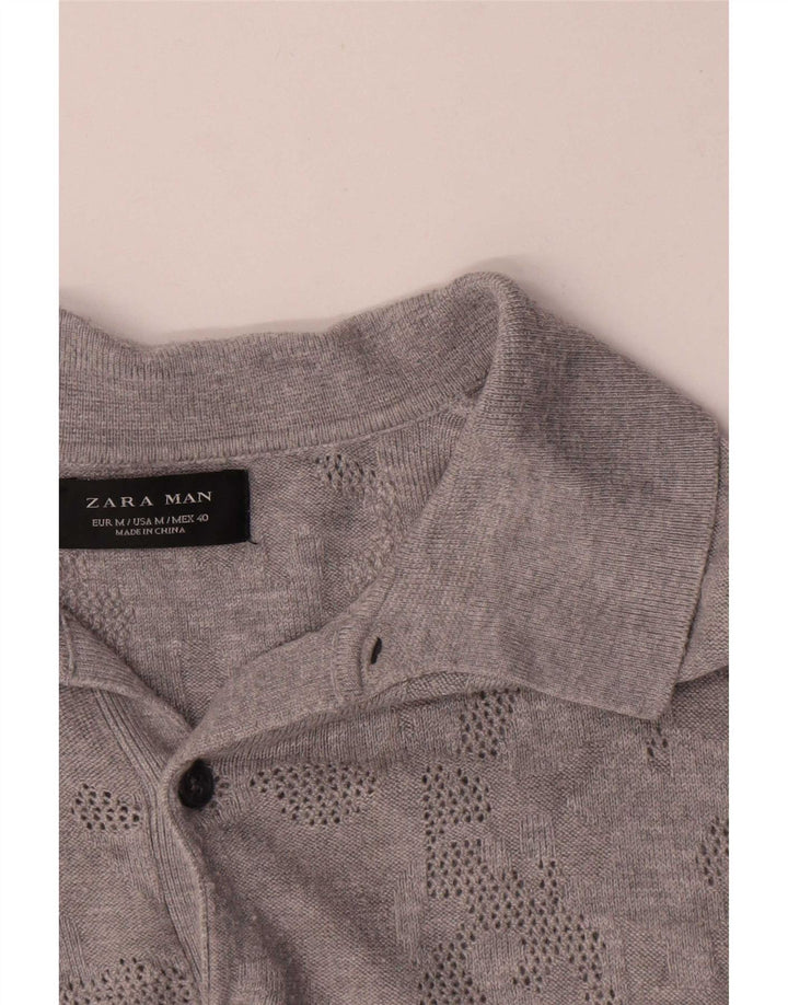 Zara Herre Kortærmet Polo Shirt Medium Grey Geometric Viscose