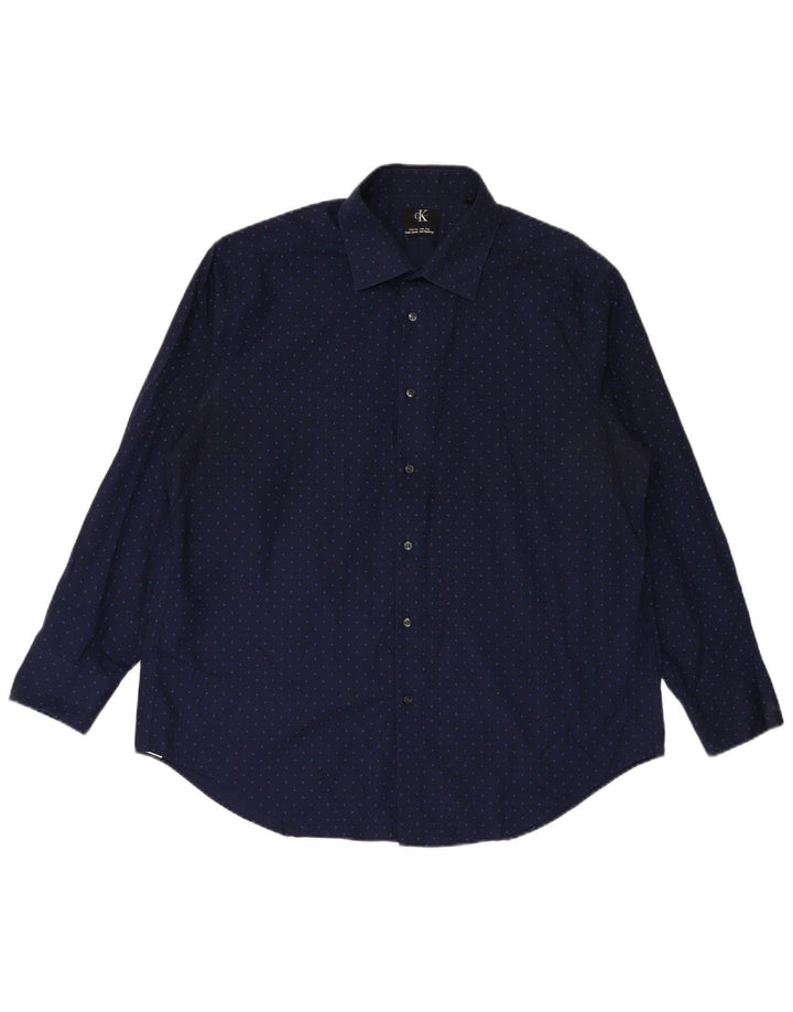 CALVIN KLEIN Herre Slim Fit skjorte str. 17 1/2 XL Marineblå plettet bomuld