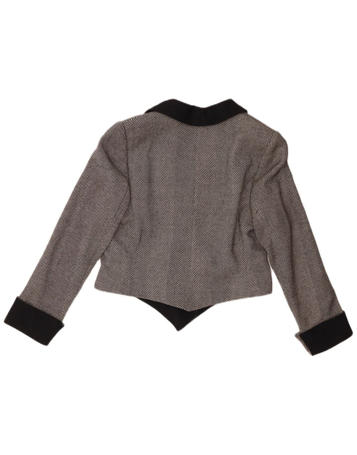 Vintage Dame Crop Blazer Jacket UK 14 Medium Grey Herringbone