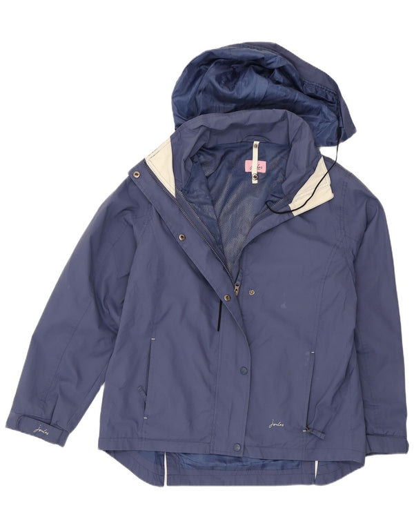 Joules Regnjakke med hætte til kvinder UK 10 Small Navy Blue Nylon