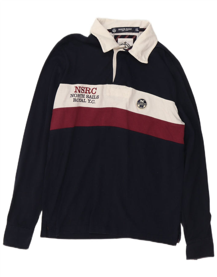 NORTH SAILS Langærmet Rugby Polo Shirt til mænd Stor Navy Blue Colourblock