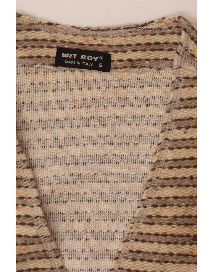 Wit Boy Herre ærmeløs cardigan sweater lille beige stribet uld