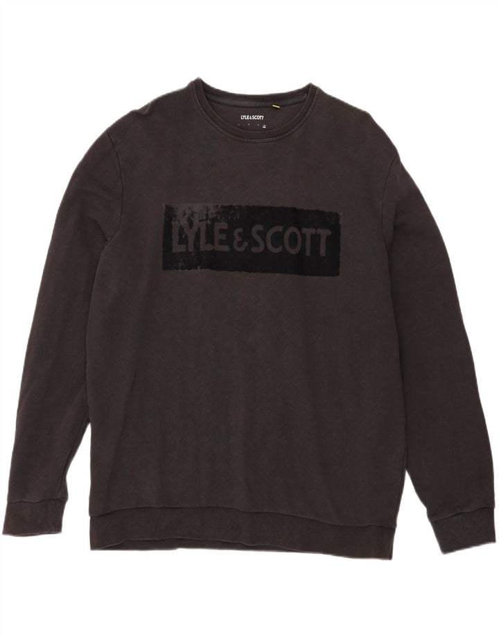 LYLE & SCOTT Mens Graphic Sweatshirt Jumper XL Black Cotton Vintage Lyle & Scott and Second-Hand Lyle & Scott from Messina Hembry 