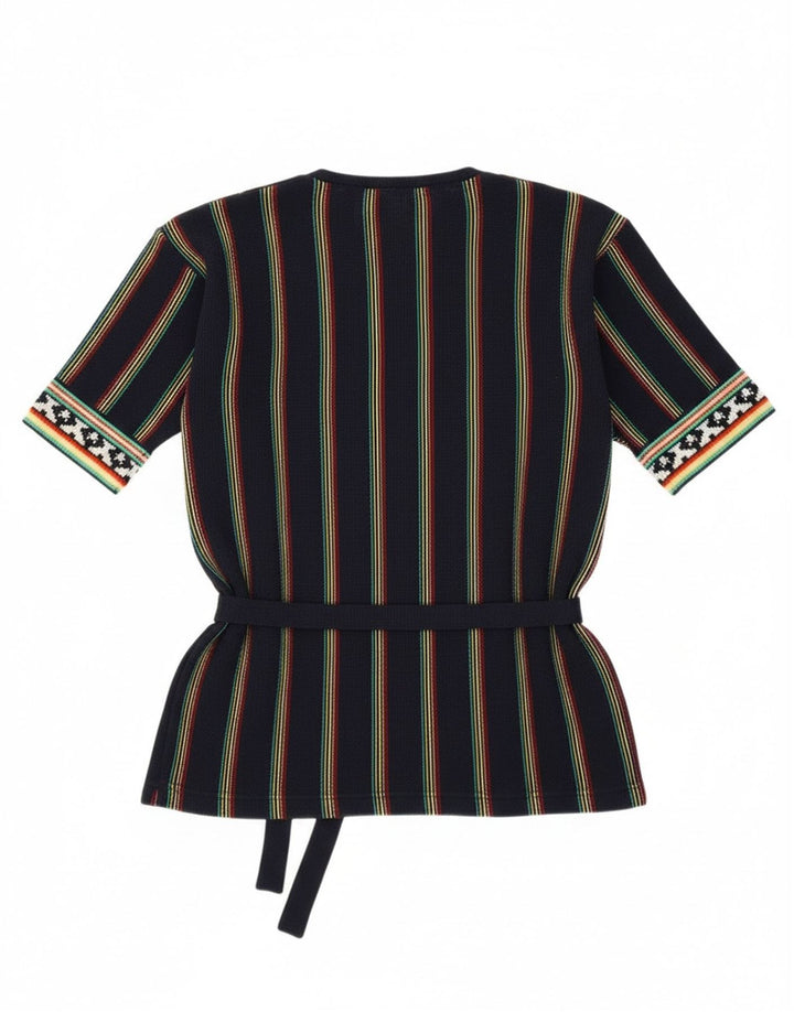 Vintage Dame V-hals sweater UK 12 Medium Marineblå Stribet Retro