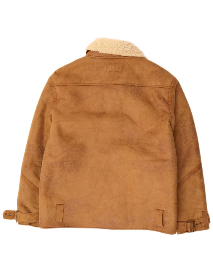 TOPMAN Mens Sherpa Jacket UK 40 Large Beige Polyester