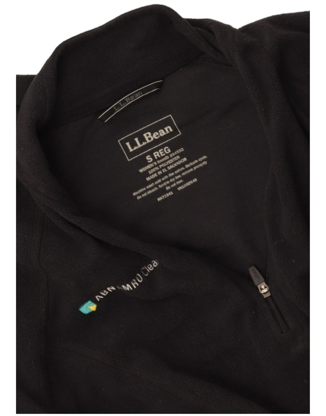 L.L.BEAN Womens Graphic Zip Neck Fleece Jumper UK 10 Small Black Polyester