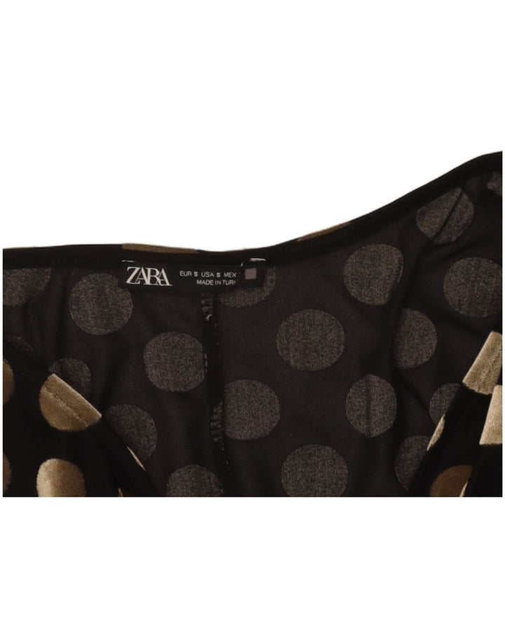 ZARA Womens Oversized Long Sleeve Blouse Top UK 10 Small Black Polka Dot