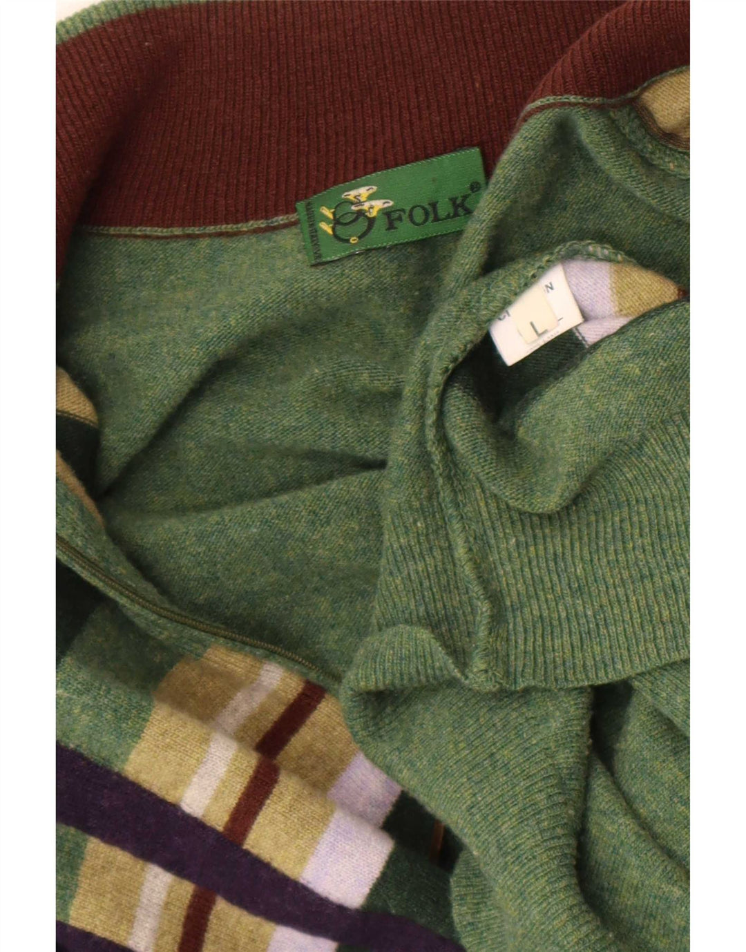Folk Herre Cardigan Sweater Stor Grøn Geometrisk Merinould