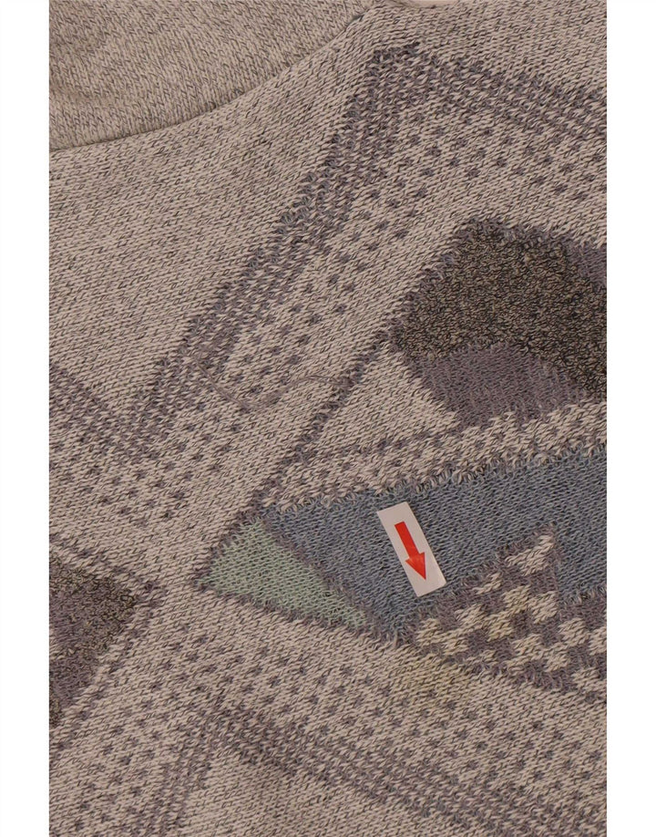 Vintage Herre Regular Fit Crew Neck Jumper Sweater Large Grey Argyle/Diamond