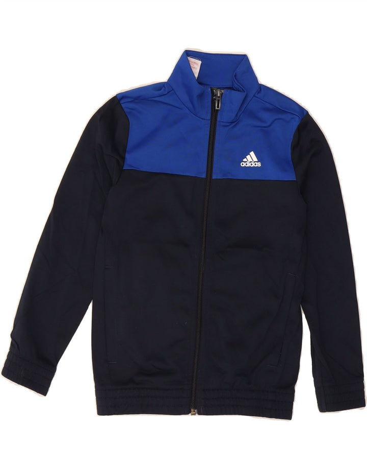 ADIDAS Boys Tracksuit Top Jacket 7-8 Years Navy Blue Colourblock Polyester Vintage Adidas and Second-Hand Adidas from Messina Hembry 