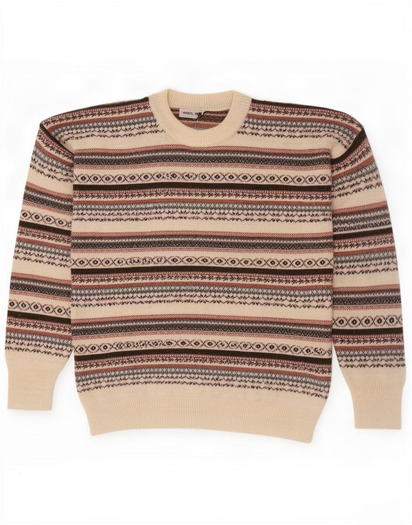 Vintage herre sweater med rund hals, stor off-hvid Fair Isle