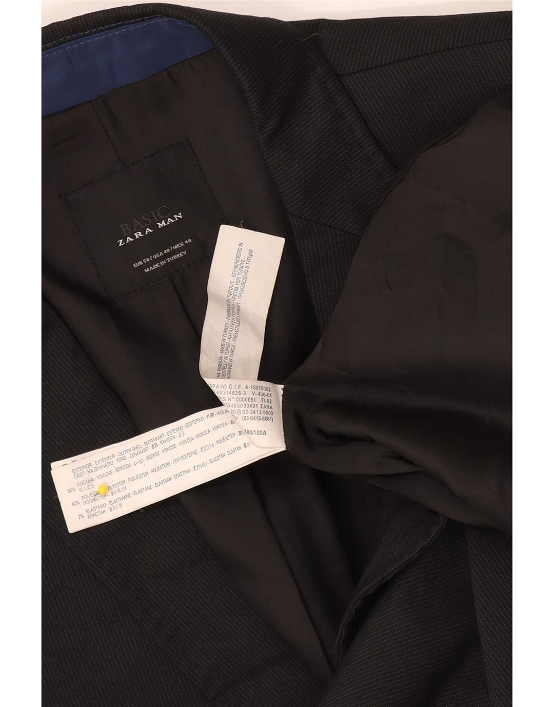Zara Herre 2-knaps blazerjakke EU 50 Medium Sort nålestribet viskose