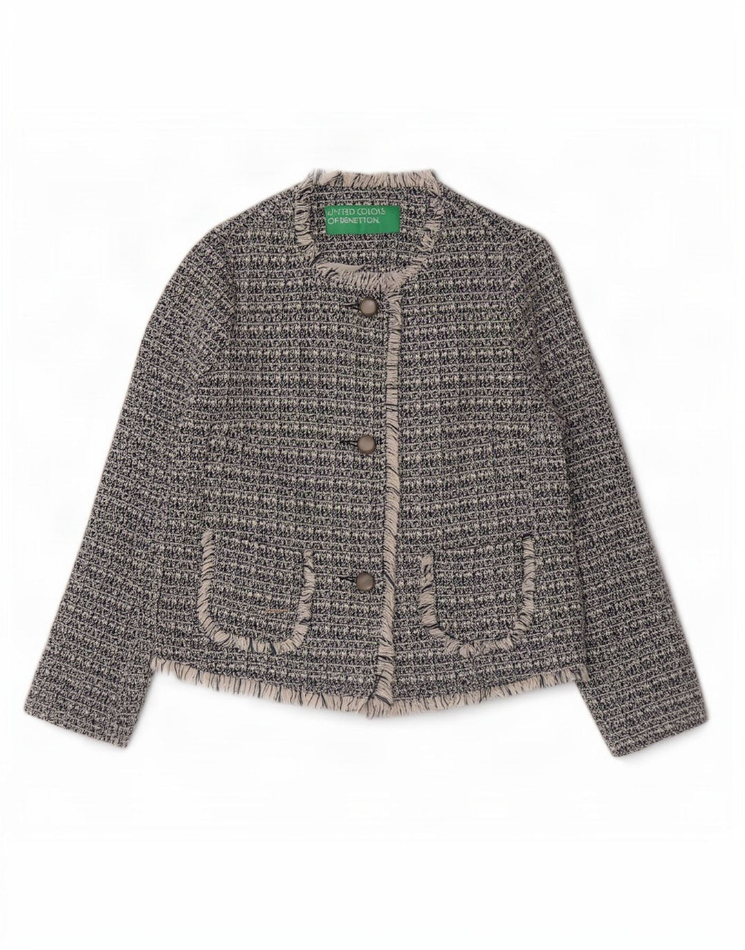 Benetton Dame 3-knaps blazerjakke UK 8 Small Navy Blue Flecked Bomuld