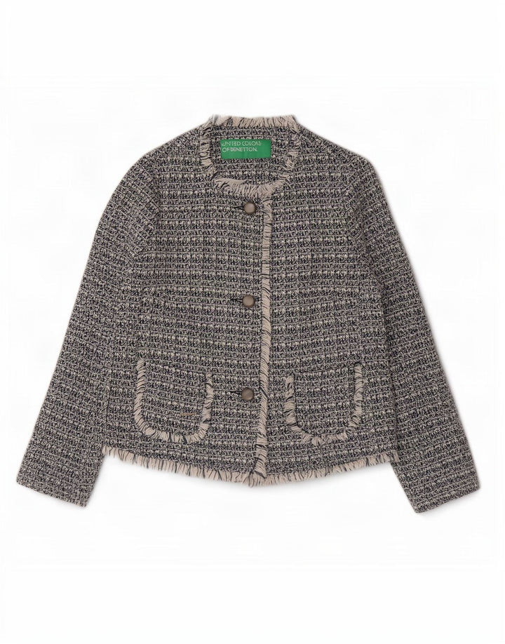 Benetton Dame 3-knaps blazerjakke UK 8 Small Navy Blue Flecked Bomuld