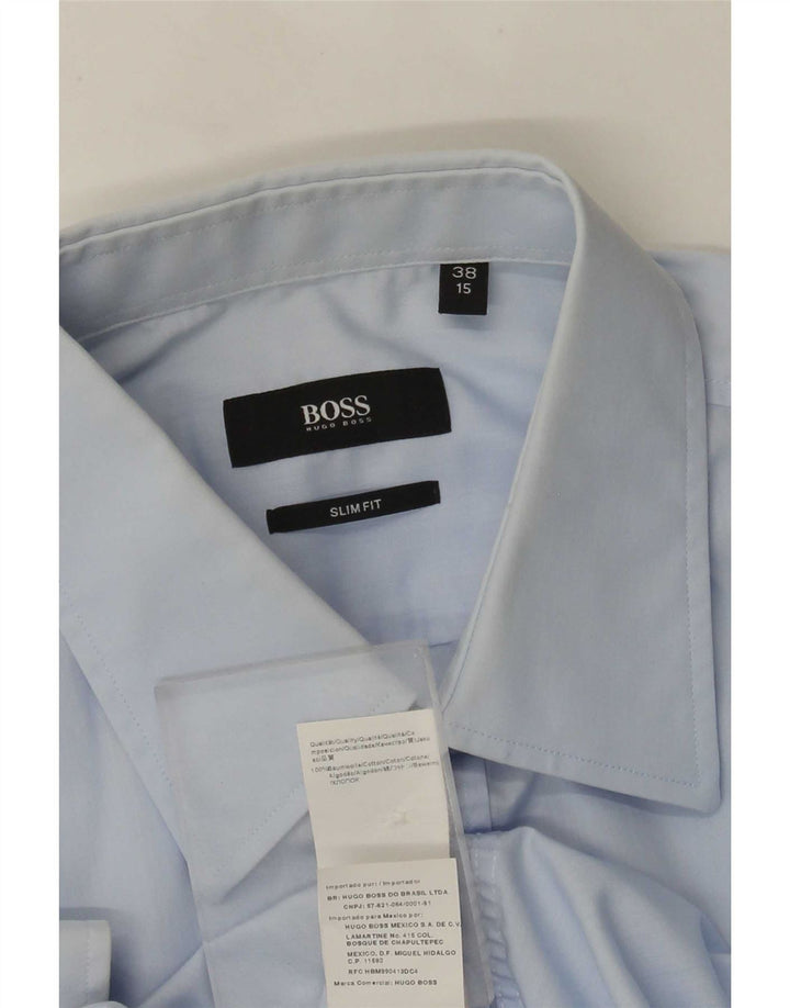 Hugo Boss Herre Slim Fit Skjorte Størrelse 38 15 Medium Blå Bomuld