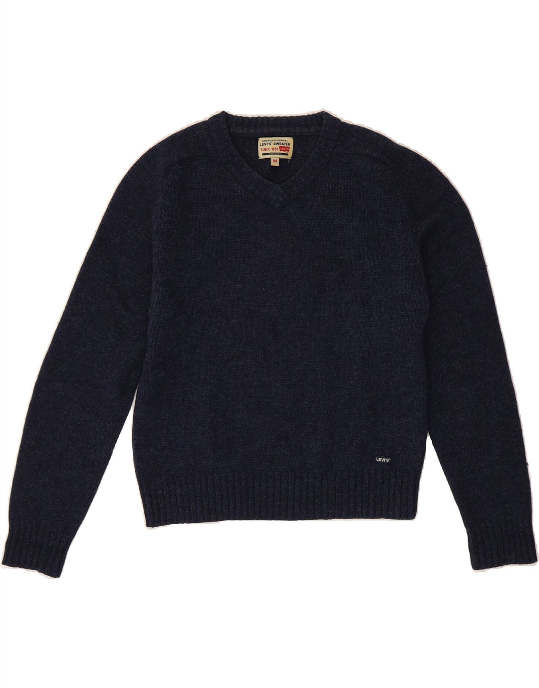 LEVI'S Girls V-Neck Jumper Sweater 13-14 Years Medium  Navy Blue Wool Vintage Levi's and Second-Hand Levi's from Messina Hembry 