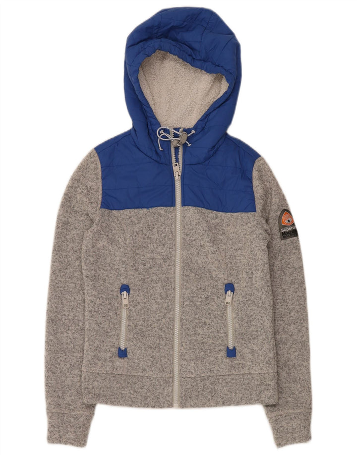 SUPERDRY Bomberjakke med hætte til kvinder UK 10 Small Grey Colourblock