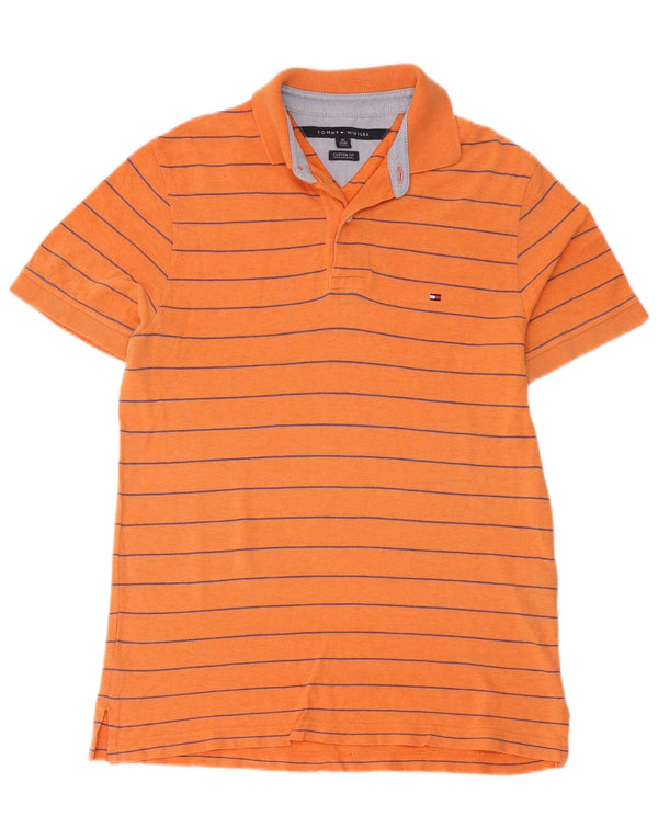 Tommy Hilfiger Herre Custom Fit poloshirt XS orange stribet bomuld