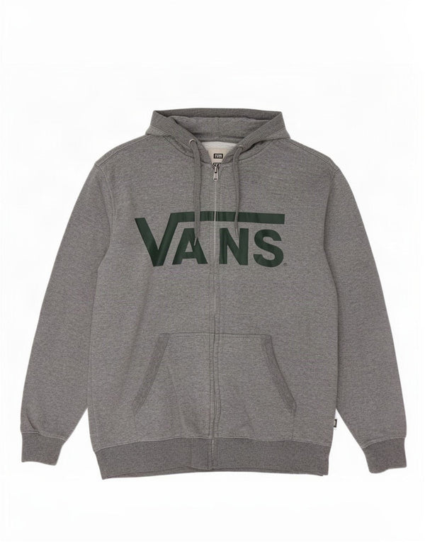 Vans Mens Graphic Zip Hoodie Sweater Small Grey Cotton