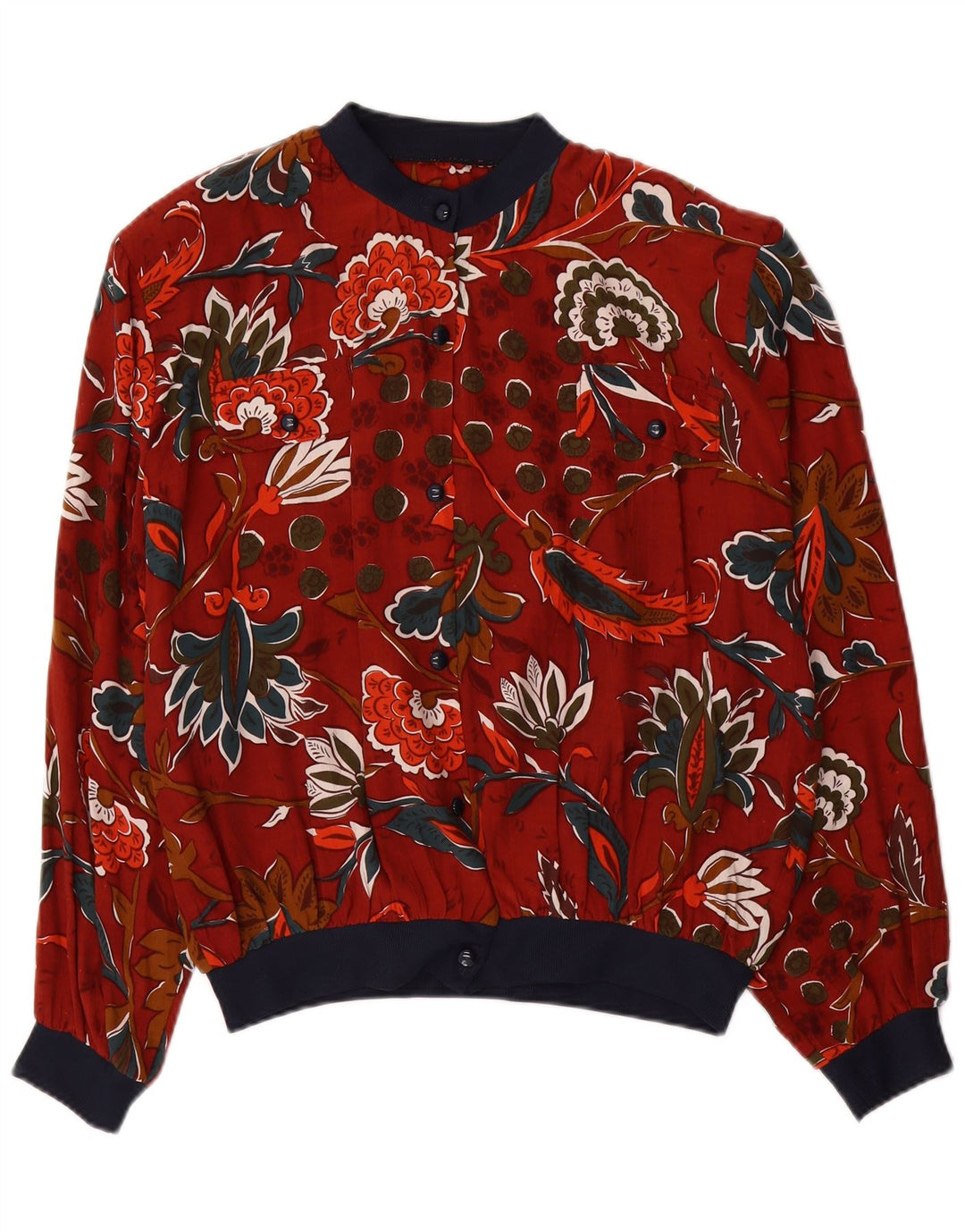 VINTAGE skjortebluse til kvinder UK 18 XL Rød blomsterviscose