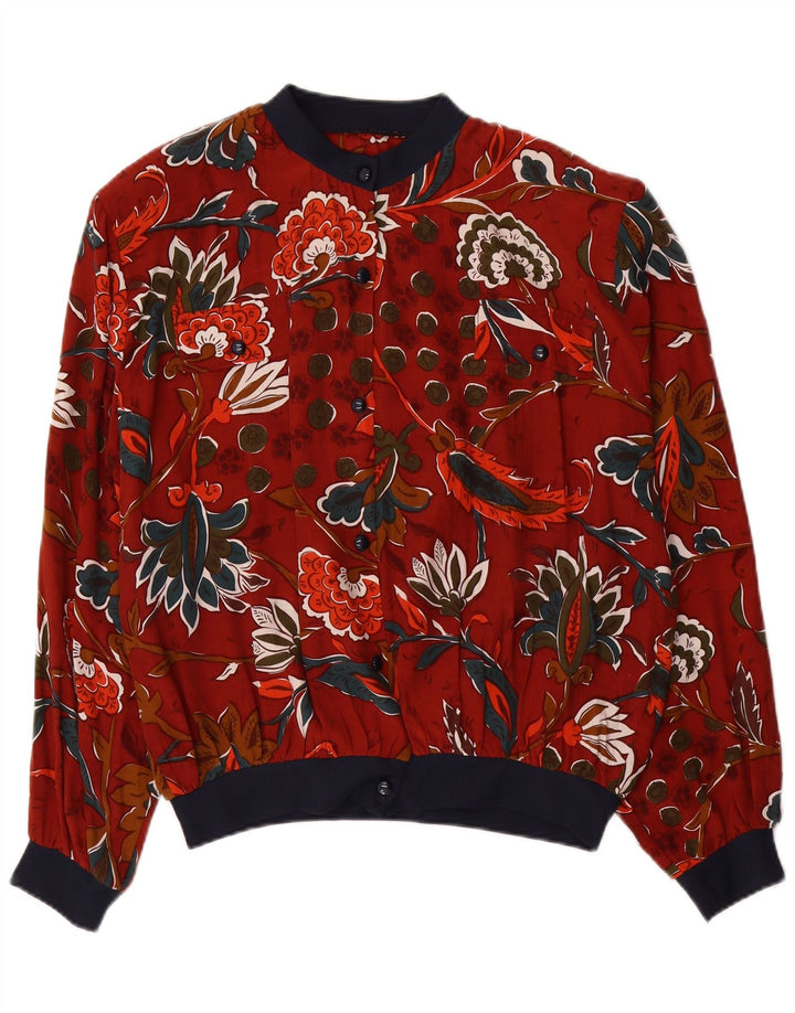 VINTAGE skjortebluse til kvinder UK 18 XL Rød blomsterviscose