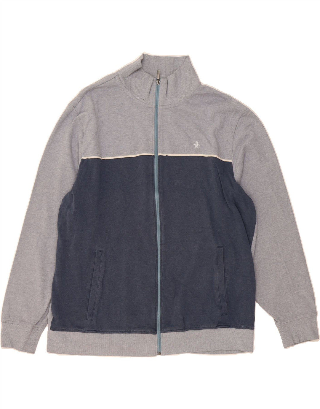 PENGUIN Mens Tracksuit Top Jacket 2XL Grey Colourblock Cotton Vintage Penguin and Second-Hand Penguin from Messina Hembry 