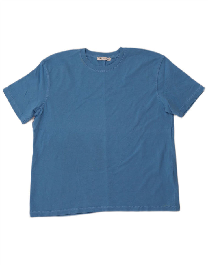 ZARA T-shirt top til kvinder UK 14 Mellemblå bomuld