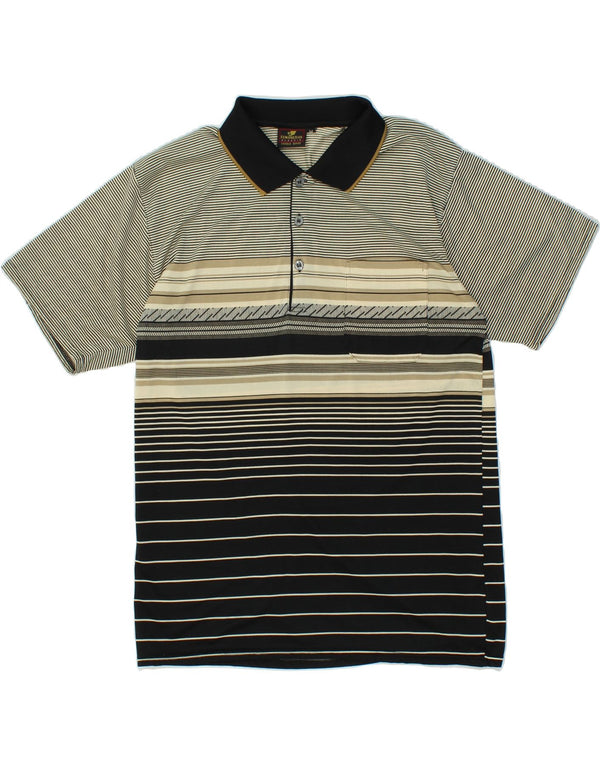 VINTAGE Poloshirt til mænd mellemgrå stribet polyester
