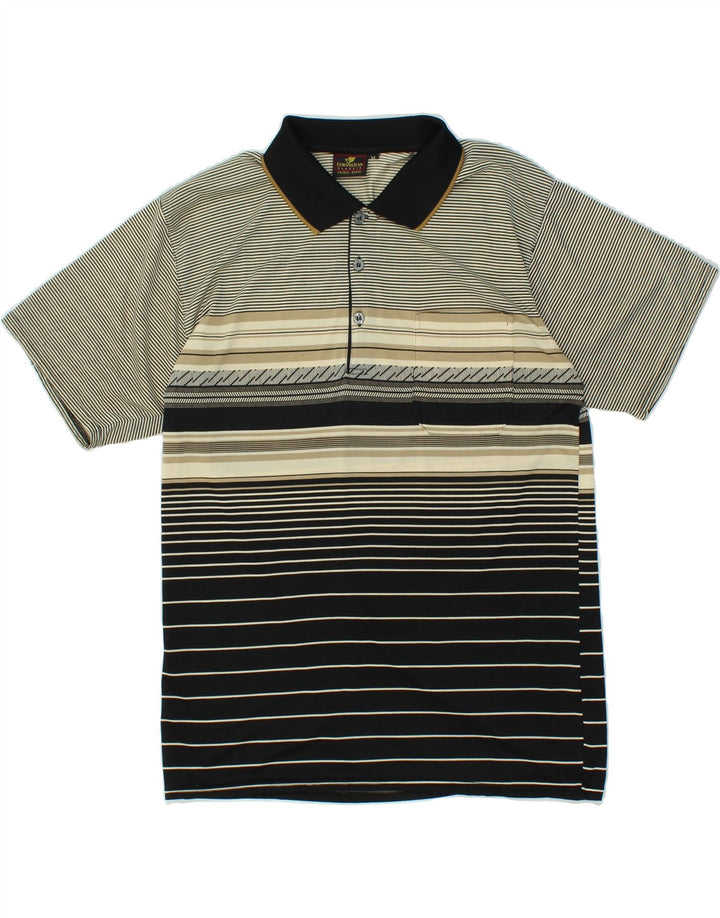 VINTAGE Poloshirt til mænd mellemgrå stribet polyester