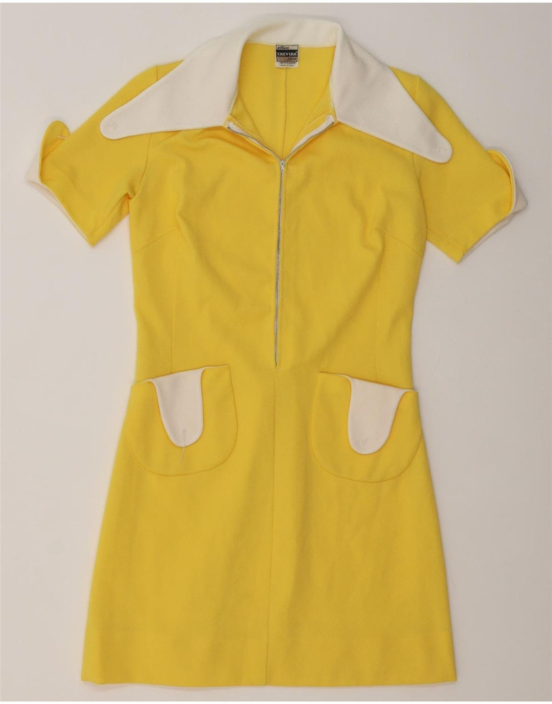 Trevira Dame Polo Dress IT 44 Medium Gul Colourblock Polyester