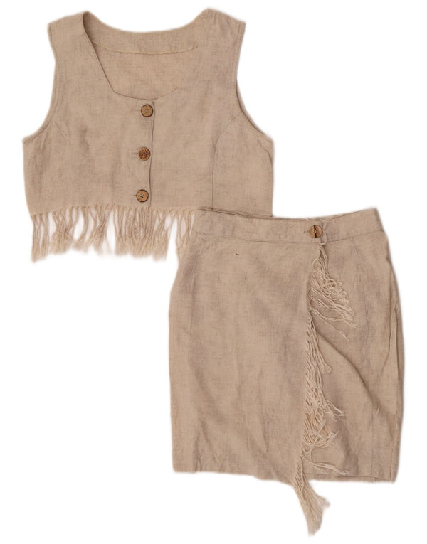 Vintage pigeomslag 2-delt nederdelsæt 12-13 år Medium W24 Beige Viscose