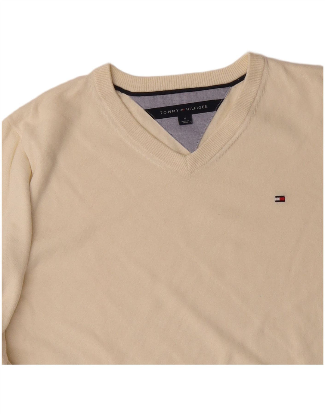 TOMMY HILFIGER Herre V-hals sweater Medium Off White Bomuld