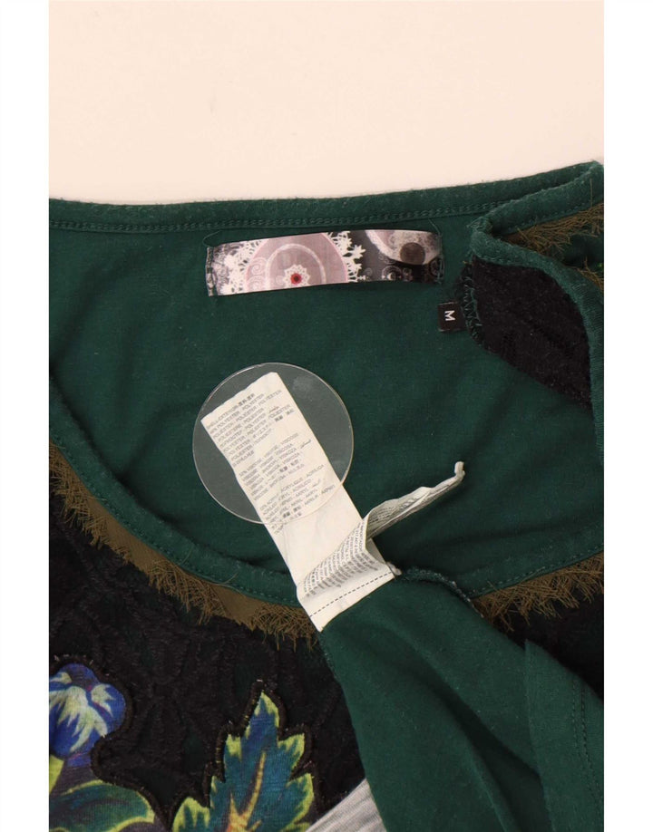 Desigual Dame Grafisk Top Langærmet UK 12 Medium Green Floral Polyester