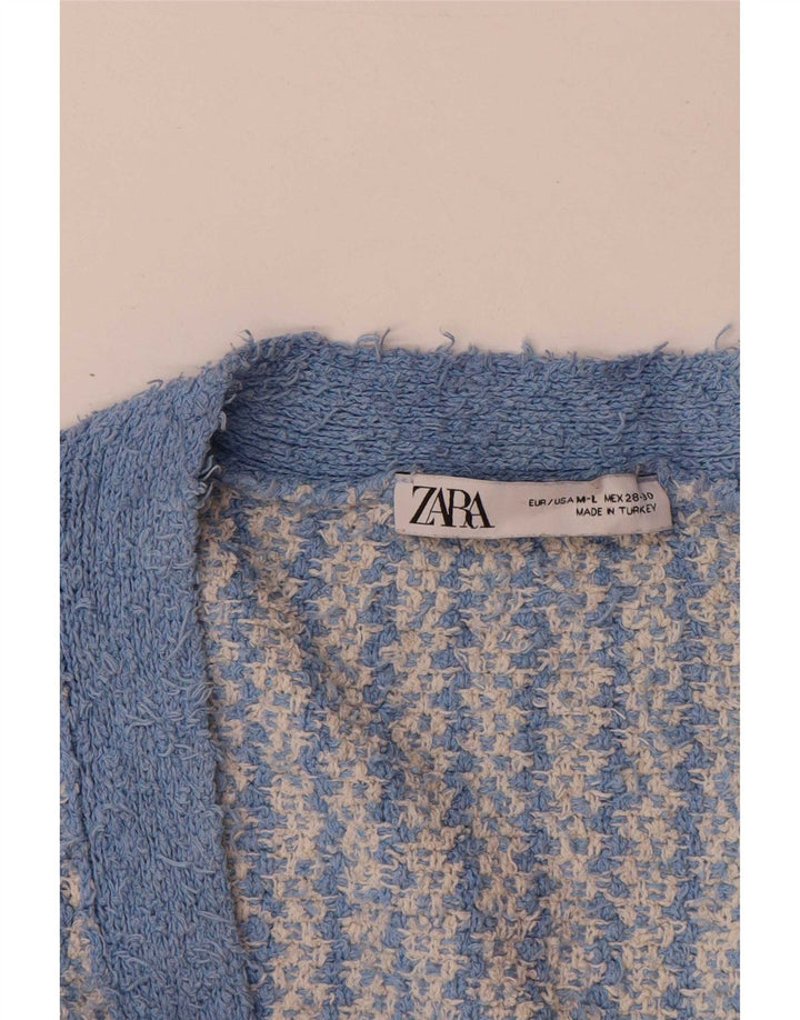 Zara Dame oversized cardigan sweater UK 14 Medium Blue Geometrisk Bomuld
